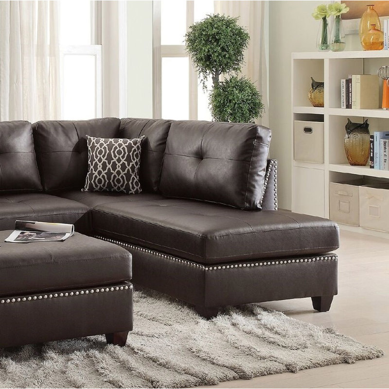 3 pièces Canapé modulaire espresso en cuir reconstitué avec méridienne réversible
