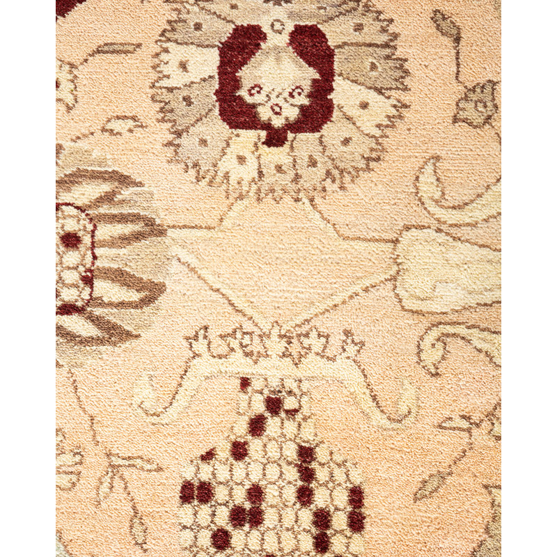 Tapis unique noué à la main Hayner - ivoire / rouge / brun, 9 pi 4 po x 12 pi 1 po