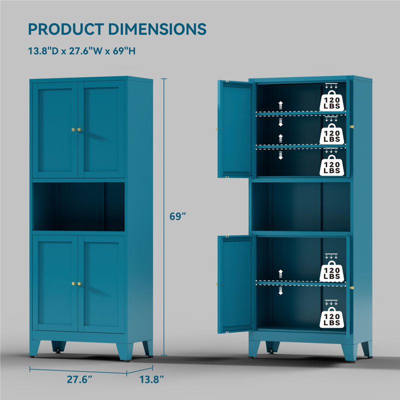 69" Tall Modern Kitchen Pantry, Blue