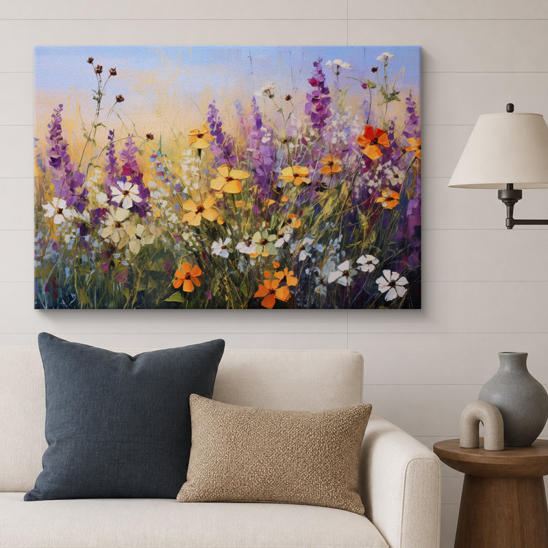 Vibrant Wildflower "Bright Purple Lavender Flowers Artwork, Country Rustic Botanical Floral Farmhouse Wall Pictures, Large Framed Canvas Giclee Print Wall Art"