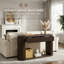 Console, avec 2 tiroirs, table décorative ovale, avec plateau en placage de hêtre et finition vernie, style maison de campagne, couleur espresso rétro-129492097
