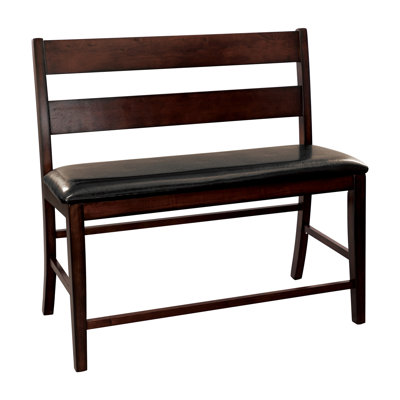 Cherry Wood Counter Height Bench With - Dark Brown Faux Leather Upholstered Seat, Dining Furniture Transitional Finish, Seat