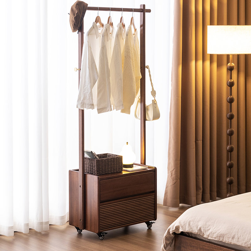 Solid Wood Coat Rack with Drawers and Wheels