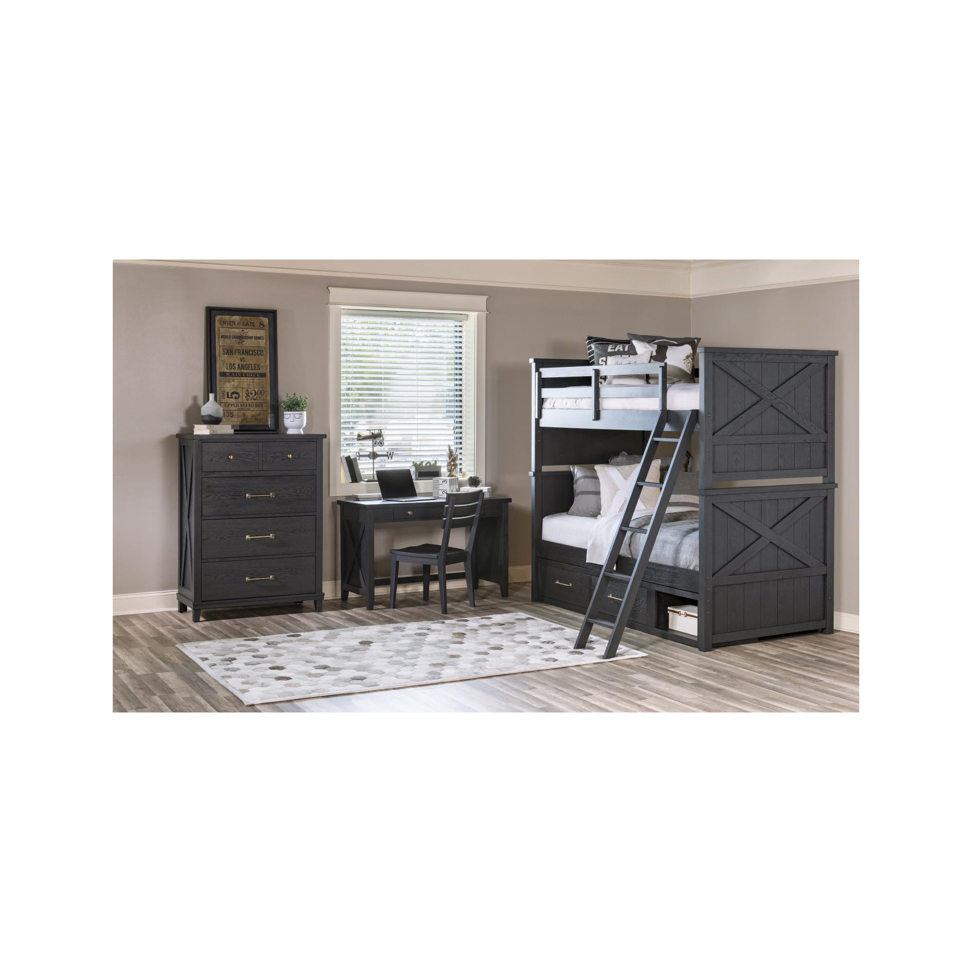 Flat Iron Desk/Vanity (1 Drawer, 2 Outlets & 2 USB Ports), Black