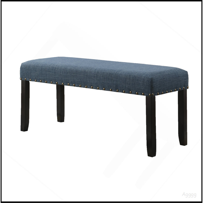 Banc de salle à manger en tissu Biony avec garniture cloutée, bleu, H 19 po x L 44 po x P 16,5 po, Bleu