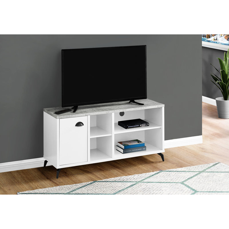 Meuble télé moderne de 48 pouces, armoire en stratifié blanc et gris, métal noir, style industriel pour salon et chambre, rangement