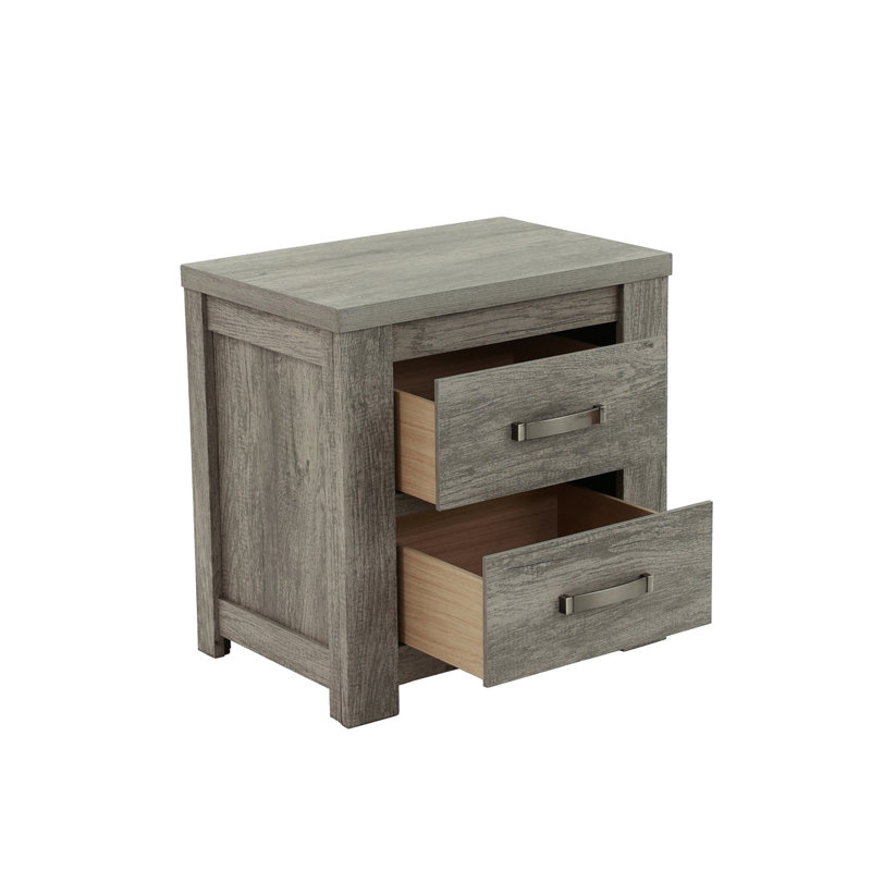Table de chevet de chambre à coucher grise avec 2 tiroirs pour un look soigné