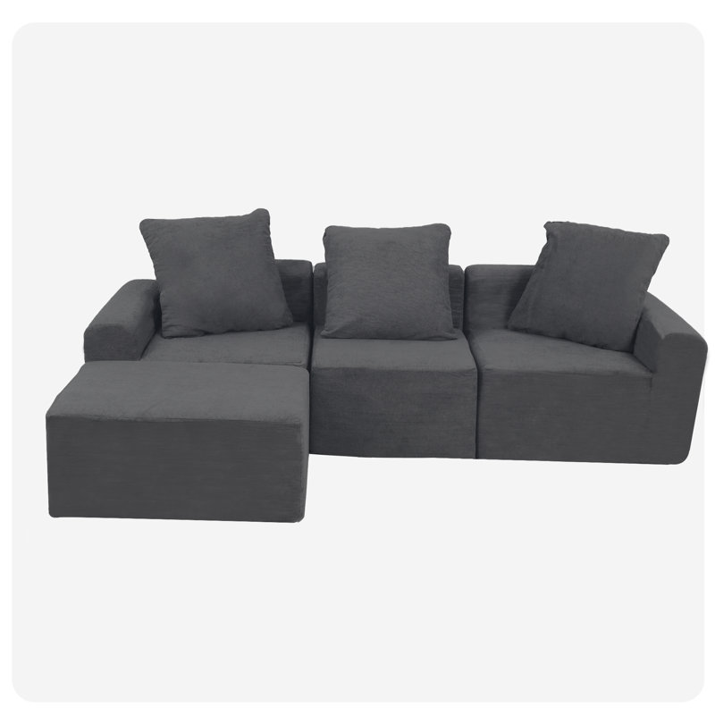 3 - Seat Sectional In Convertible Modular Design, American Style, Antique Grey, Medium Firm Seat, Velvet Main Material, Microfiber Fabric, Us Foam, Stain Machine Washable Covers Design Popular