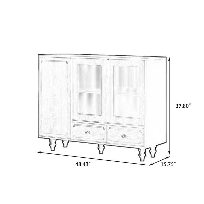 Buffet en bois de noyer brun, H 37,8 po x L 48,43 po x l 15,75 po
