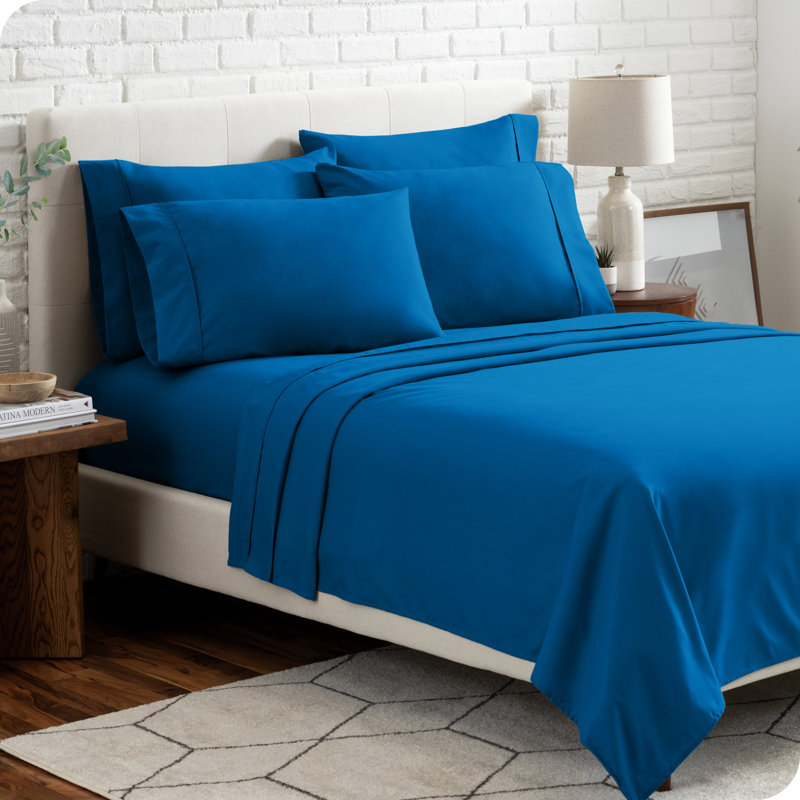 Microfiber Sheet Set with Bonus Pillowcase Set, Medium Blue, Split King