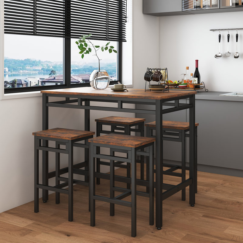 Ensemble de table de cuisine à hauteur de comptoir 5 pièces, table de salle à manger avec 4 chaises, ensemble de salle à manger