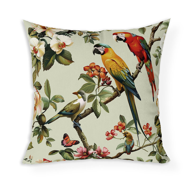 Coussin Parrot Petals Paradise, H 16 po x l 16 po, Vert/rouge