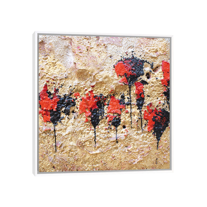 Poppies - Frammenti II by Donatella Marraoni - Painting on Canvas, 45.72 cm H x 45.72 cm W, White Framed