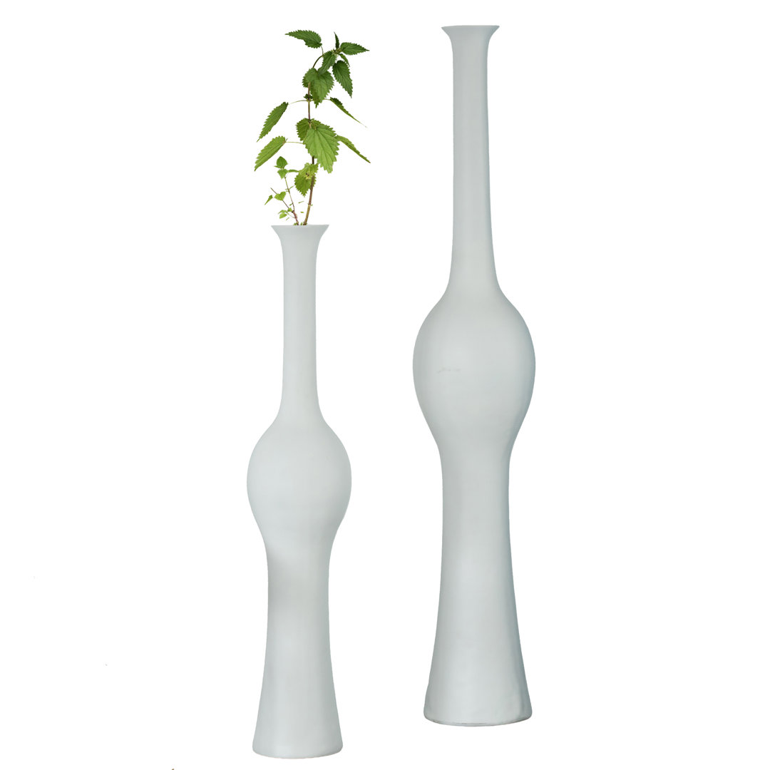 Unique Set of 2 Tall Floor Vases for Entryway, Dining, or Living Room Decor, Elegant White Ceramic Tall Vase with Intricate Design, Contemporary Home Accent Piece, Modern Decorative Pottery Uniquewise