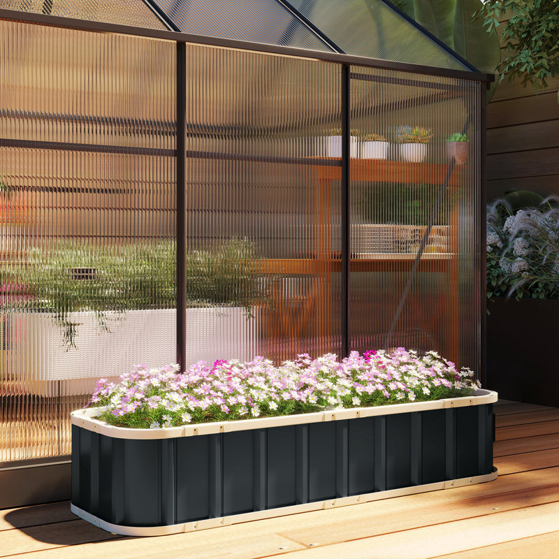 Outsunny Galvanised Raised Garden Bed with Gloves, 31cm H x 165cm W x 52cm D