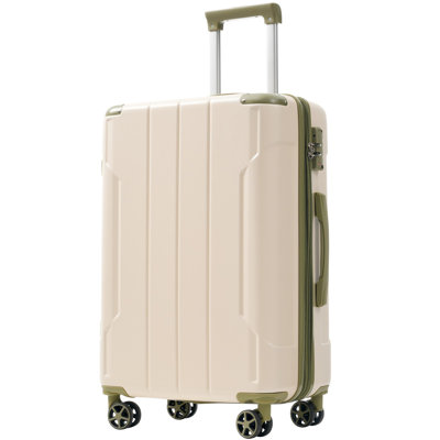 Hardshell Luggage, Lightweight Durable ABS Suitcases With Double Wheels, Expandable 24 Inch Checked Travel Luggage (White And Green)