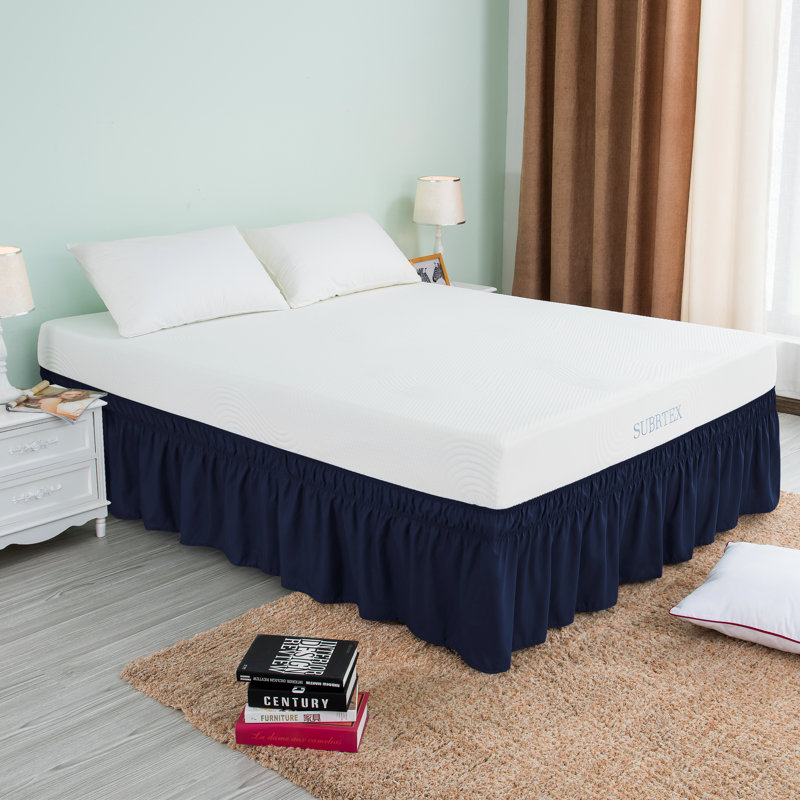  Jupe de lit enveloppante de 15 po avec volants, Simple, Bleu marine