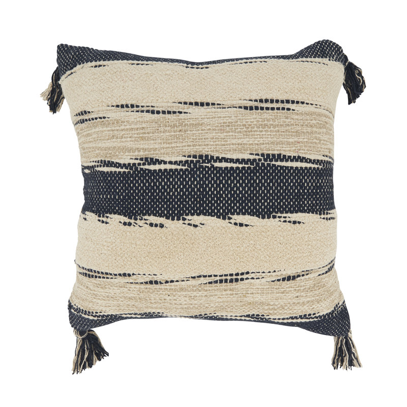 Housse de coussin décoratif en coton rayé bleu marine à motif de pampilles l 18 po x L 18 po