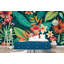 Adhésif mural à motif botanique exotique de fleurs tropicales colorées-734392763