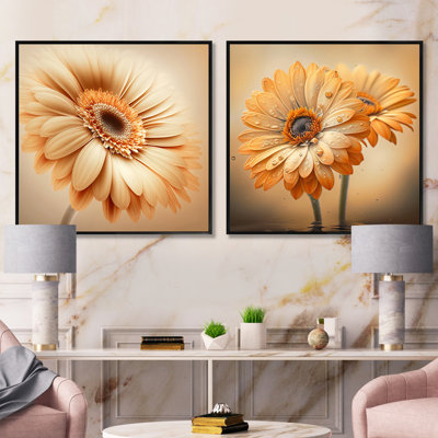 Ensemble de 2 fleurs de gerbera orange et marguerites carrées