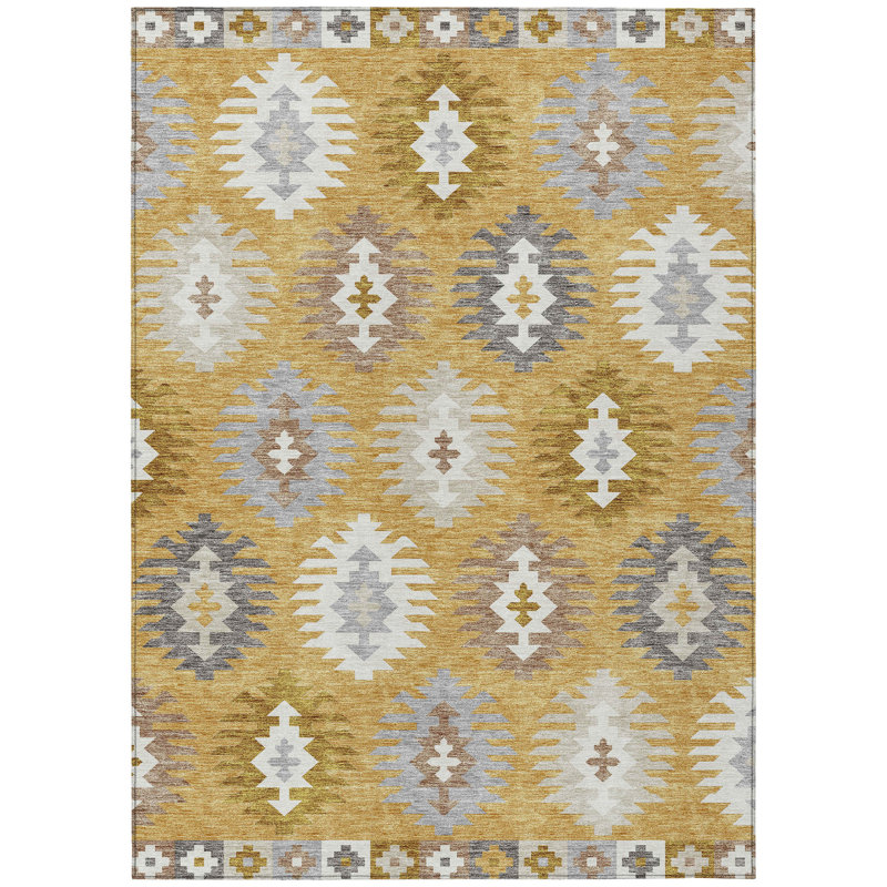 Tapis intérieur lavable 3 pi x 5 pi doré Southwestern