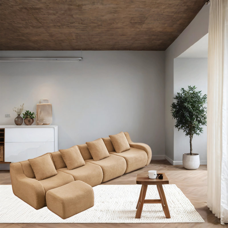 Canapé en forme de L à 4 places avec tissu, Combinaison chameau