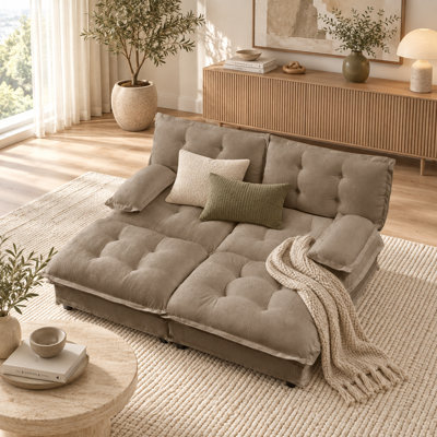 77" Sleeper Modular Sectional Cloud Sofa With 2 Ottomans, Chenille Fabric Deep Seat Couch With Lattice Decored Cushions