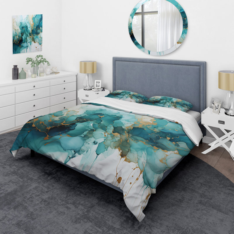 Ensemble de housse de couette en microfibre / polyester abstrait bleu sarcelle Mystic Mirage III