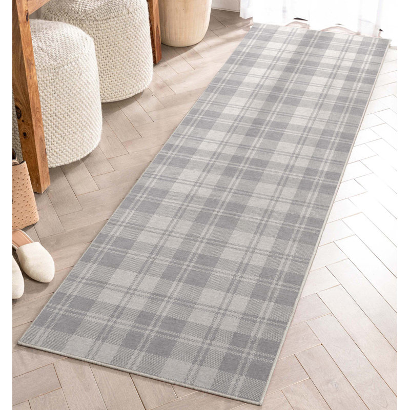 Tapis gris clair à tissage plat Kehr, Tapis de couloir 2 pi 3 po x 7 pi 3 po