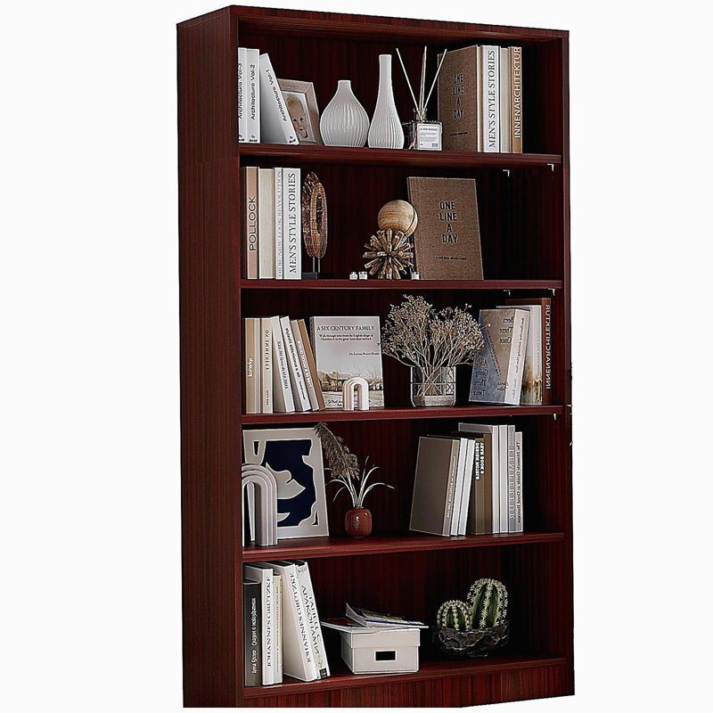 5 Tier Bookcase Modern Wood Bookshelf, Mahogany