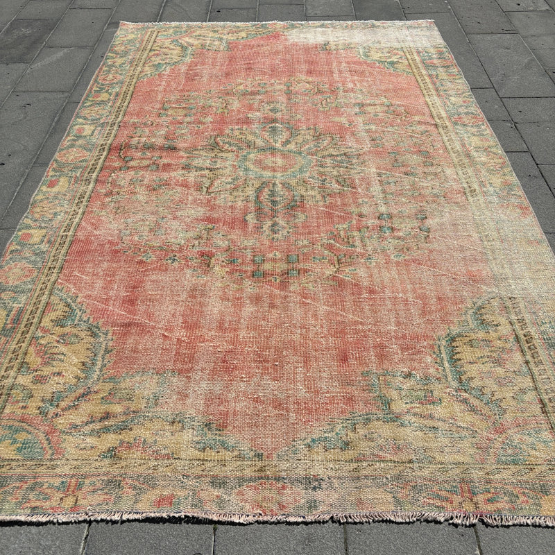Tapis rétro vintage rose Anatolian rose: grand design antique Oushak pour le décor de la chambre à coucher