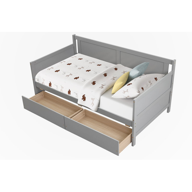 Reese Daybed With Two Drawers,Twin size Sofa Bed,Storage Drawers,Guest Bed, Gray, Drawer Included