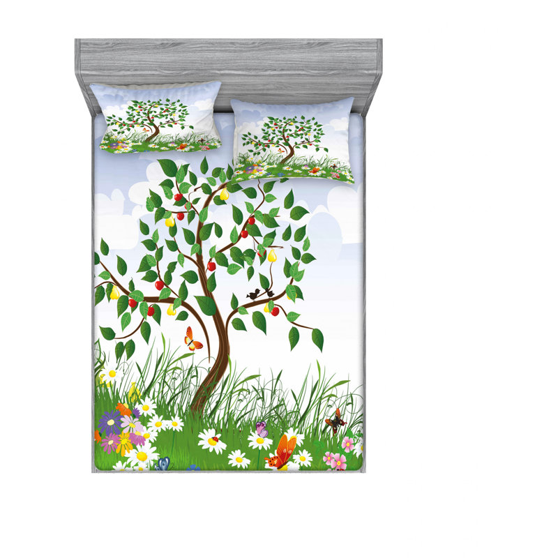 Ensemble de draps à motif de cerisier, Ensemble de draps pour lit double avec un drap-hou