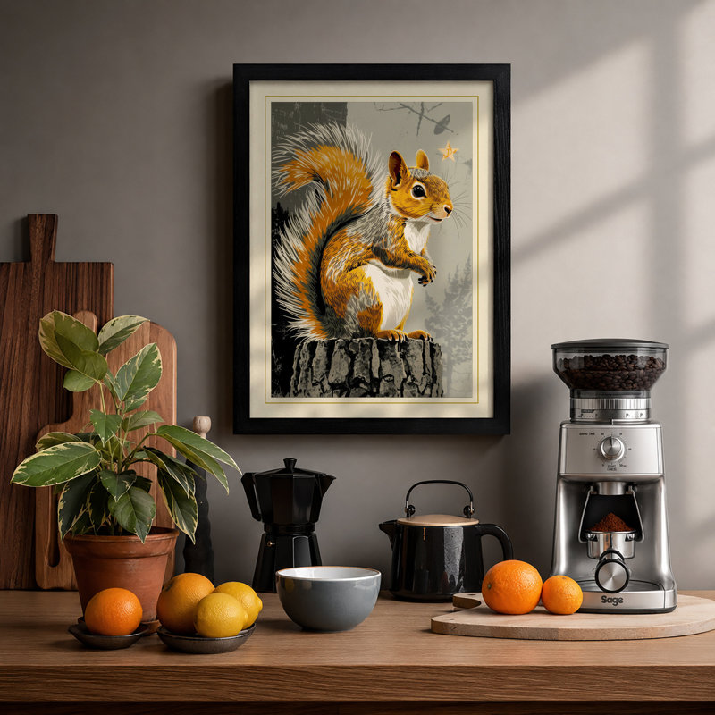Alert Squirrel Rustic - Framed Print, A1 - 84.1 x 59.4 cm, Black