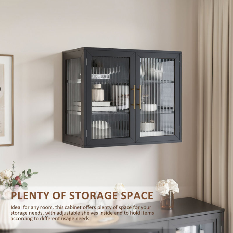 Kitchen Wall Cabinet Set, Glass Doors, Black