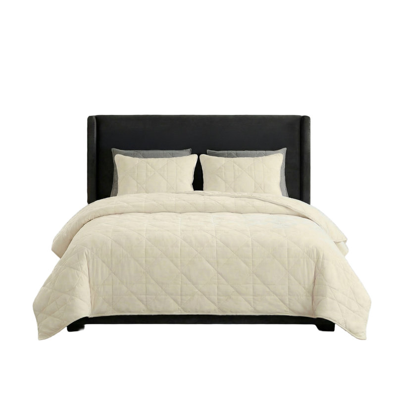 Ensemble de courtepointe Velvet, Crème, Courtepointe grand + 2 couvre-oreillers standard