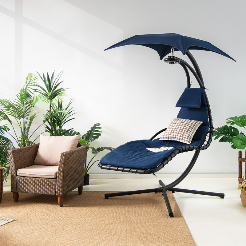 Chaise longue suspendue Anokh avec support, Bleu marine