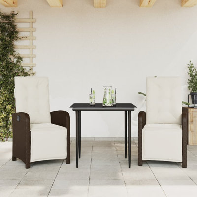 Ensemble bistro extérieur 3 pièces en polyrotin brun, mobilier de jardin durable à recevoir dans la cour arrière