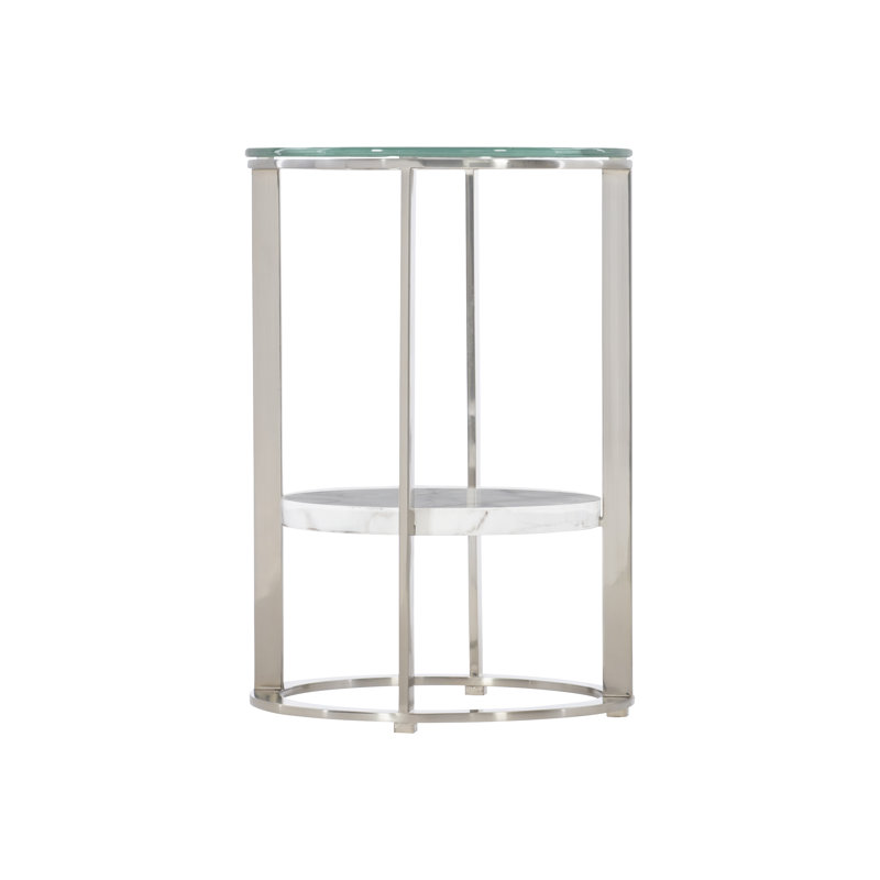 Transitional Silver Mist Round Stone & Metal Accent Table