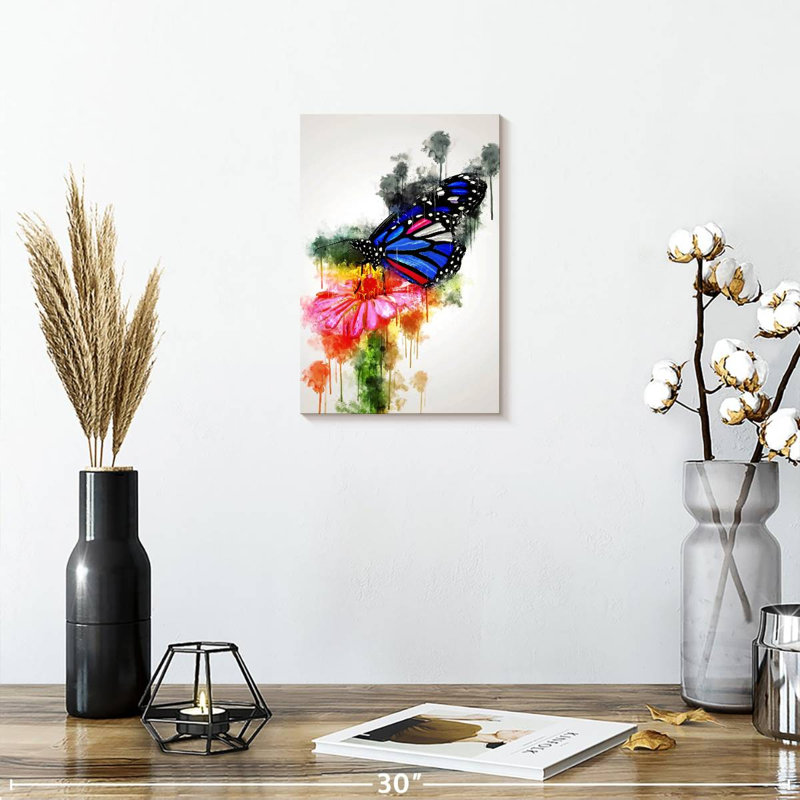 Brampt papillon coloré sur fleur, H 12 po x l 8 po