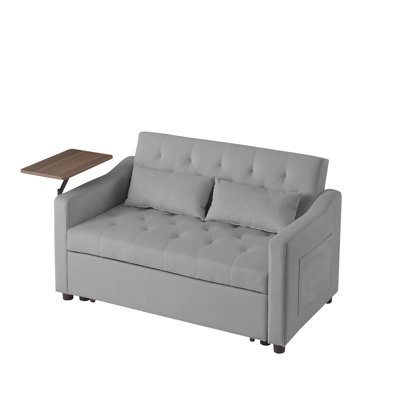 Lit en velours gris avec accoudoirs de table d'appoint, capitonnage de conception moderne, se transforme facilement, multiples positions réglables pour un confort optimal, et lit convertible en plastique, à assemblage simple, avec rotation