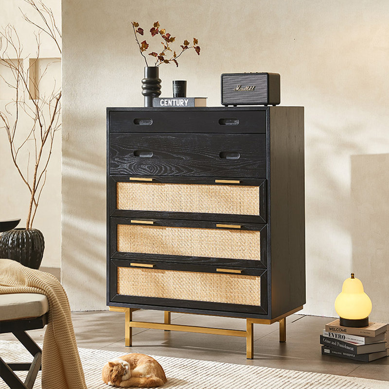 Modern Black Solid Wood Accent Cabinet