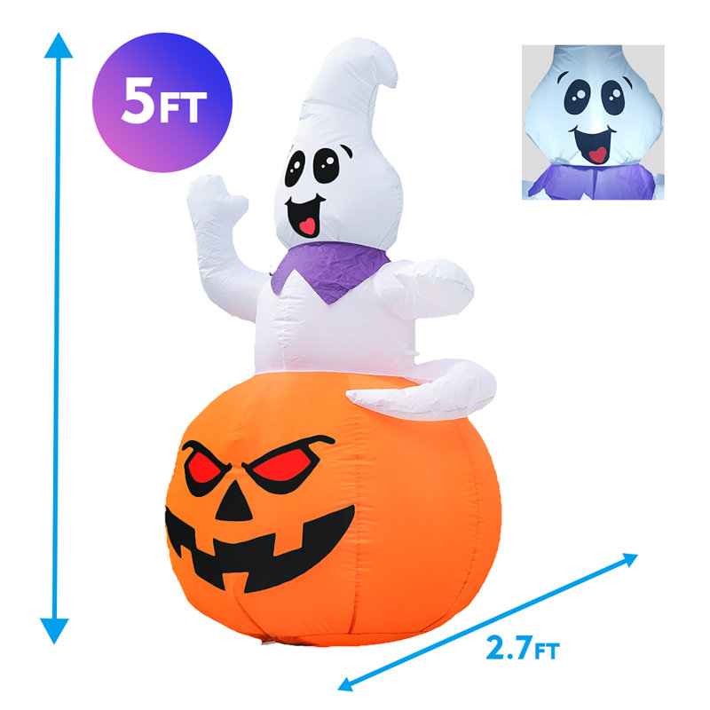Fantôme gonflable d'Halloween avec citrouille et lumières DEL 5 pi GOOSH