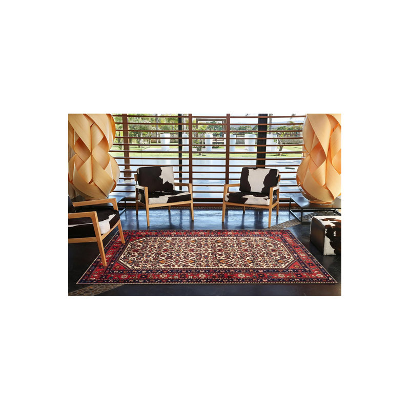 Tapis décoratif floral rouge à motif géométrique coloré, Sous-tapis carré 3 pi 3 po inclus