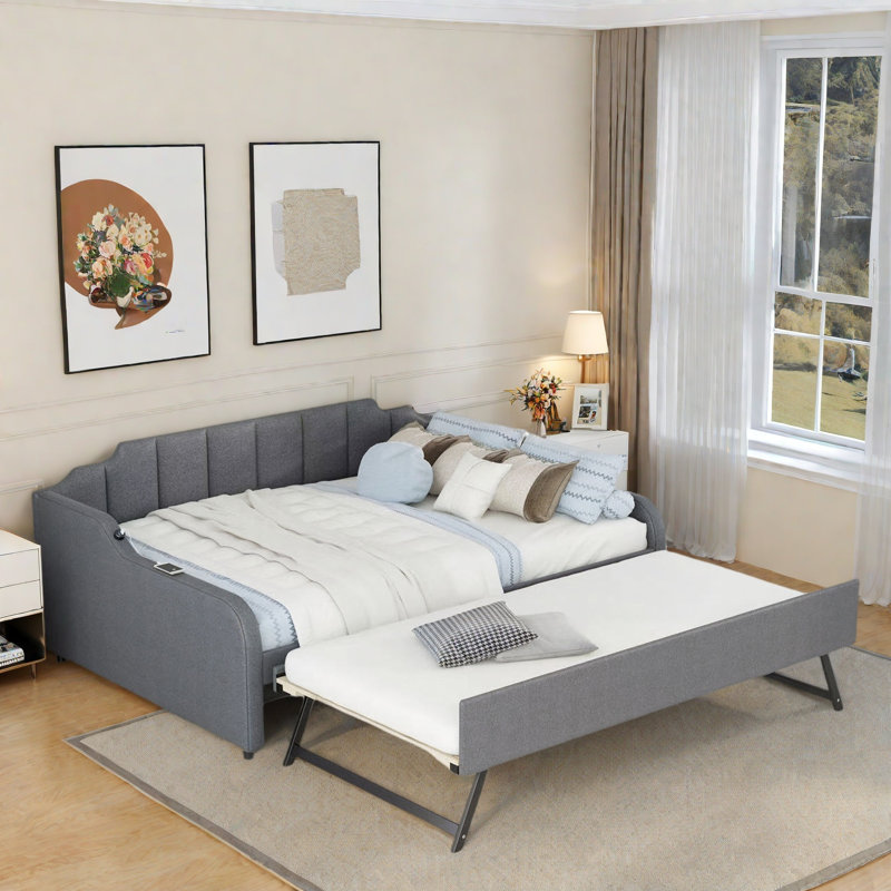 Upholstery Daybed With Trundle And Usb Charging Design