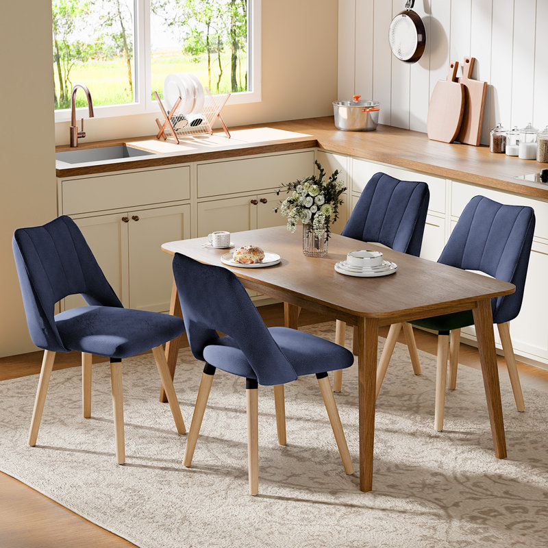 Dining Chairs, Chenille Upholstered, Hollow Back, 48cm Seat, Misty Blue, 4