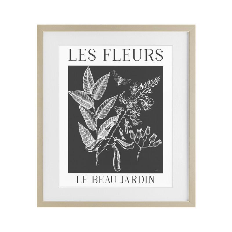 Reproduction sous verre encadrée noire et blanche Les Fleurs, design par Lux + Me Designs, H 21 po x l 17 po