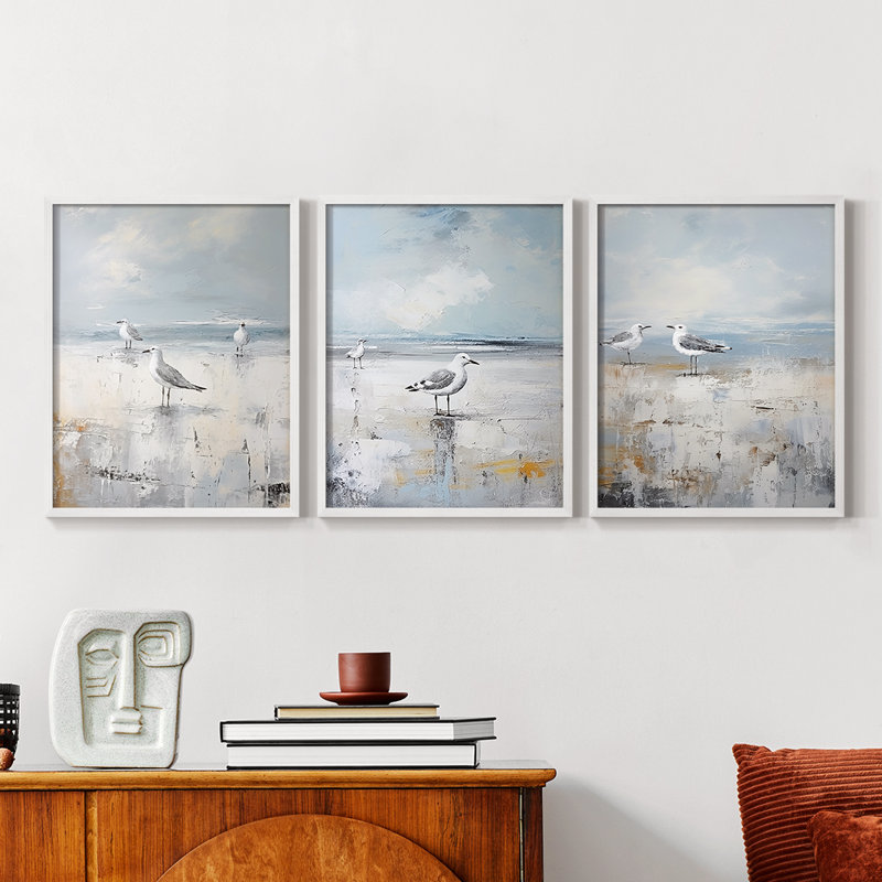 Série Sea and Shore CV - Ensemble de 3 estampes numériques encadrées - Prêt à être accroché, Blanc, H 10 po x l 8 po