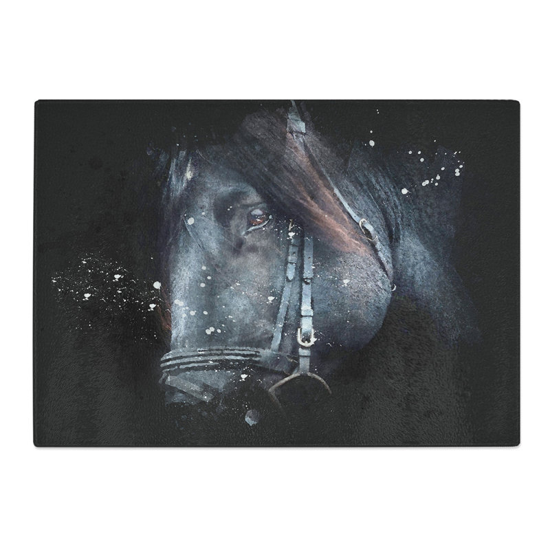 Tempered Glass Enchanting Black Stallion Horse Chopping Board, 28.5 cm x 39 cm