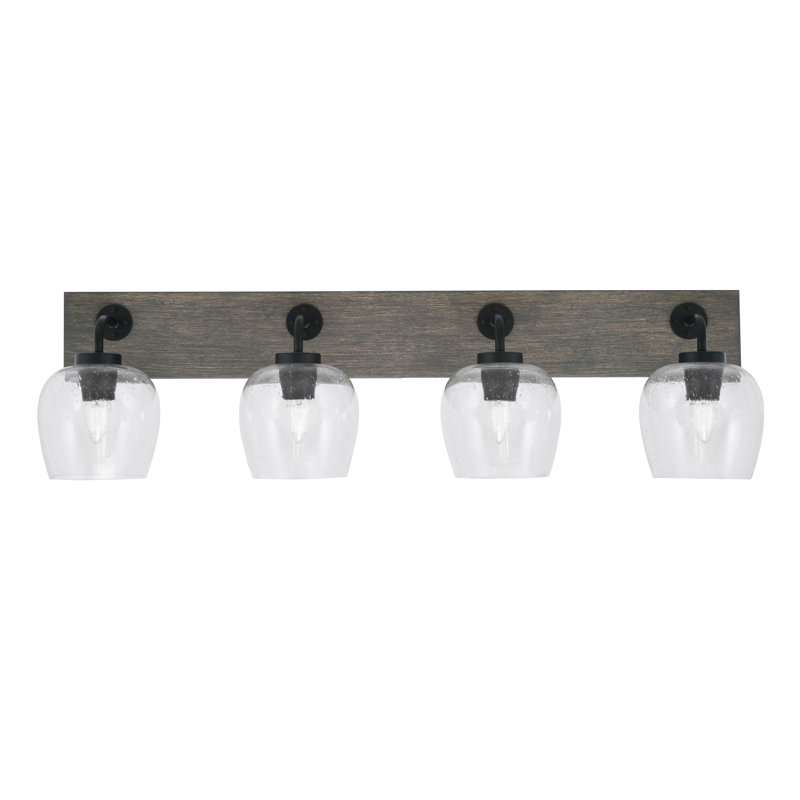 Oxbridge 4 Light Bath Bar Shown With 6" Glass, Clear, Matte Black/Distressed Grey